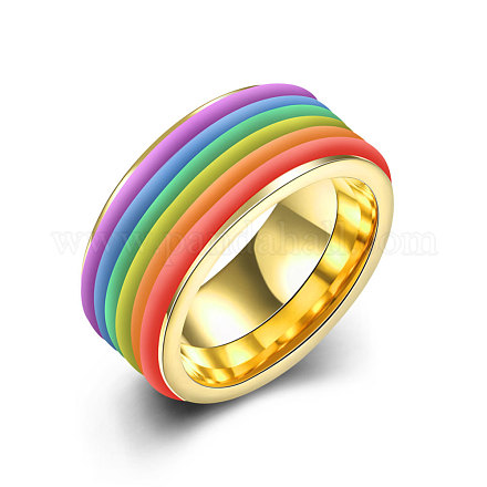 316l arcobaleno in acciaio al titanio anelli a larga banda alla moda RJEW-BB07180-9A-1
