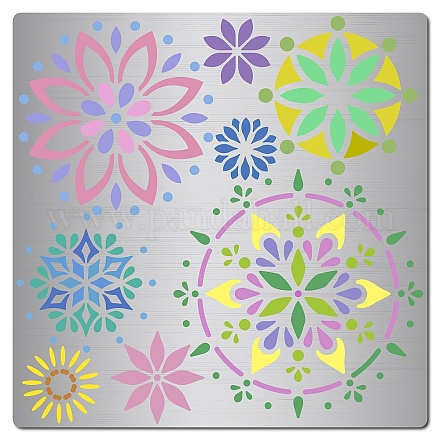 GORGECRAFT 8 Styles Mandala Stencils Painting Templates Flower Stainless Steel Stencils 6.3 Inch Reusable Floral Metal Journal Stencils for Wood Burning Pyrography Crafting Carving Painting DIY-WH0238-147-1