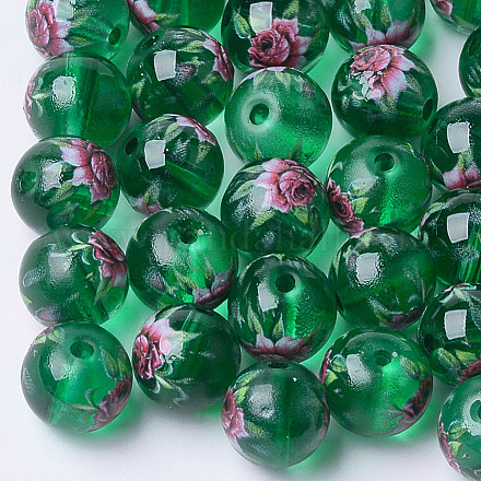 Perles de verre transparentes imprimées et peintes au pistolet GLAA-S047-04B-01-1