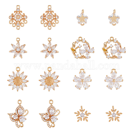 DICOSMETIC Chrysanthemum Charms Butterfly Rhinestone Charms Crystal Flower Charms Cubic Zirconia Pendants CZ Stone Flower Pendants Brass Charms for Jewelry Making KK-DC0002-83-1