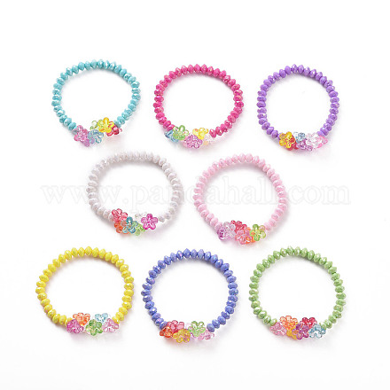8шт 8 цветные непрозрачные акриловые граненые браслеты рондель и цветок из бисера эластичные браслеты BJEW-JB09100-1