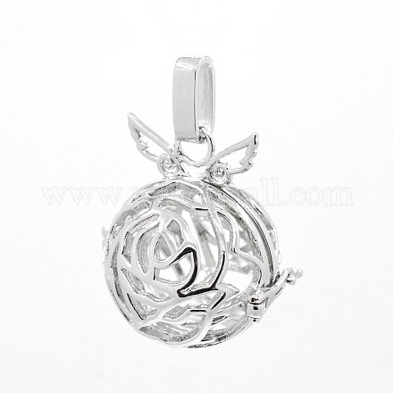 Hollow Round with Flower Brass Cage Pendants KK-L057-03-NR-1
