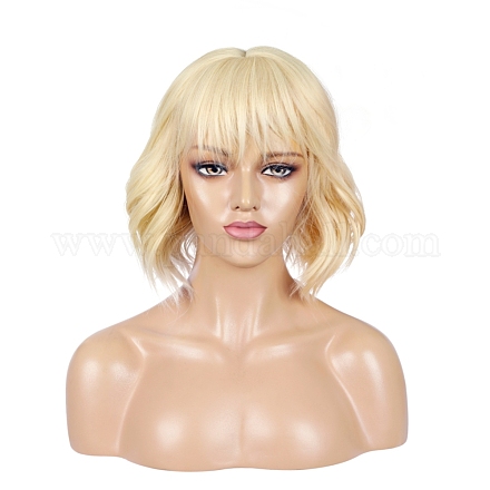 ショートカーリーボブウィッグ  合成かつら  前髪あり  耐熱高温繊維  女性のために  ブロンド  13.77インチ（35cm） OHAR-I019-10B-1