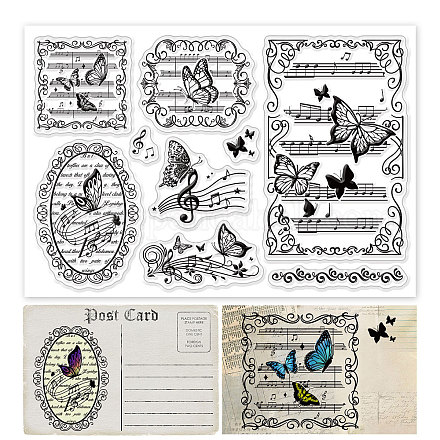 PH PandaHall Butterfly Clear Stamps Music Note Silicone Rubber Stamp Film Frame Transparent Seal Stamps for Wedding Party Invitation Card Postcard Album Photo Gift Box Decoration Scrapbooking DIY-WH0167-57-0532-1