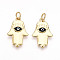 Brass Enamel Pendants, with Jump Ring, Cadmium Free & Lead Free, Hamsa Hand with Evil Eye Charms, Real 18K Gold Plated, 19x12.8x2mm, Hole: 3mm