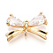 Brass Pave Clear Cubic Zirconia Charms, Bowknot, Real 18K Gold Plated, 12x17x3.5mm, Hole: 1.4mm