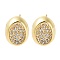 Rack Plating Oval Brass Stud Earrings, with Clear Cubic Zirconia, Cadmium Free & Lead Free, Long-Lasting Plated, Real 18K Gold Plated, 11.5x9.5mm