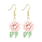 Glass Dangle Earrings, with Shell Pearl Beads and 304 Stainless Steel Earring Hooks, Flower, Pink, 45~46x16mm