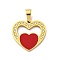 304 Stainless Steel Enamel Pendants, with Rhinestone, Heart Charm, PVD Vacuum Plating, Real 18K Gold Plated, Red, 21.5x21.5x2.5mm, Hole: 7.5x4mm