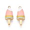 304 Stainless Steel Pendants, with Enamel, Popsicle Charm, Real 18K Gold Plated, Ion Plating(IP), Misty Rose, 18x7x4mm, Hole: 1.6mm