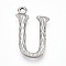 304 Stainless Steel Pendants, Letter Charms, Letter U, 23x14x3mm, Hole: 1.6mm