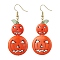 Dyed Synthetic Turquoise & Glass Dangle Earrings, Halloween Pumpkin Long Drop Earrings, Coral, 60x24.5mm