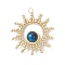 Dyed Round Natural Tiger Eye with Glass Seed Beaded Sun Pendants, with 304 Stainless Steel Open Jump Rings, Golden, Blue, 35x34x8.5mm, Hole: 3mm