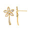 Flower Brass Micro Pave Clear Cubic Zirconia Dangle Stud Earrings, Real 18K Gold Plated, 27~27.5x16mm, Pin: 1mm
