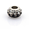 304 Stainless Steel Polymer Clay Rhinestone European Beads, Large Hole Rondelle Beads, Jet, 11~12x7~8mm, Hole: 5mm