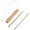 Wood Handle Brass Punch Embroidery Needle Pen & Easy Automatic Threader Set, Blanched Almond, 106~119.5x3.5~20x3.5~15mm, 3pcs/set