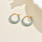 Twist Stainless Steel Hoop Earrings, with Enamel, Golden, Blue, 24x23mm