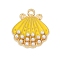 Alloy Enamel Pendants with Plastic Imitation Pearl, Shell Shape Charms, Yellow, 20.5x18x3mm, Hole: 1.8mm