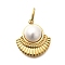 304 Stainless Steel Pendants, with Shell Pearl, with Jump Ring, Fan Charm, Ion Plating(IP), Real 14K Gold Plated, 17x15.5x5.7mm, Hole: 2.5x5mm