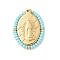 304 Stainless Steel Charms, Oval with Jesus, with Glass Seed Beads, Real 14K Gold Plated, Pale Turquoise, 25.5x19x2.5mm, Hole: 1.2mm