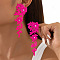 Flower Alloy Crystal Rhinestone Dangle Stud Earrings, Deep Pink, 102x35mm