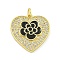 Rack Plating Heart with Flower Brass Micro Pave Clear Cubic Zirconia, with Enamel Pendants, Cadmium Free & Lead Free, Real 18K Gold Plated, Long-Lasting Plated, with Jump Ring, Black, 20.3x19.7x2.3mm, Hole: 3.5mm
