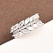 Brass Micro Pave Cubic Zirconia Cuff Rings for Women, Leaf, Long-Lasting Plated, Rack Plating, Cadmium Free & Lead Free, Platinum, 9mm