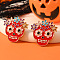Halloween Skull Alloy Enamel Stud Earrings, Golden, Hot Pink, 34x35mm