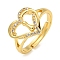 Heart with Letter Rack Plating Brass Micro Pave Clear Cubic Zirconia Adjustable Rings for Women, Lead Free & Cadmium Free, Real 18K Gold Plated, Letter I, Inner Diameter: 16mm