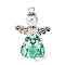 Glass Pendants, Angel, with Alloy Beads and 304 Stainless Steel Loop, Sea Green, 33x23.5x11.5mm, Hole: 3mm