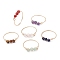 Round Natural Rose Quartz & Tiger Eye & Lapis Lazuli & Green Aventurine & Amethyst & Carnelian Finger Rings, Copper Wire Wrapped Rings, Light Gold, US Size 10(19.8mm), 6pcs/set