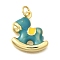 Brass Enamel Pendants, with Jump Ring, Long-Lasting Plated, Lead Free & Cadmium Free, Rack Plating, Horse Charm, Real 18K Gold Plated, 18x16.5x3mm, Hole: 3.6mm