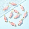 10Pcs Handmade Porcelain Pendants, with Iron Findings, Pink, 30x10mm