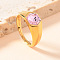 304 Stainless Steel with Cubic Zirconia Finger Rings, Hexagon, Golden, Pearl Pink, US Size 8(18.1mm)