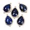 Dyed Natural Lapis Lazuli Faceted Teardrop Links, Rack Plating Brass Micro Pave Clear Cubic Zirconia Connector Charms, Golden, 26x16.5x6mm, Hole: 1.6mm and 1.4mm