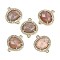Natural Sunstone Faceted Oval Links, Rack Plating Brass Micro Pave Clear Cubic Zirconia Connector Charms, Golden, 20.5x17.5x4.5mm, Hole: 1.6mm