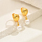 Stainless Steel Round Hoop Earrings, with Imitation Pearl, Real 18K Gold Plated, 24x8mm