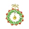 Glass Pendants, Christmas Wreath Charms, with Alloy Findings & Copper Wire, Mixed Color, 39.5x31.5x6mm, Hole: 1.2mm