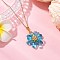 Flower Handmade Glass Seed Beaded Pendant Necklaces, 304 Stainless Steel Cable Chain Jewelry for Women, Golden, Dark Turquoise, 13.86 inch(35.2cm)