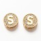 Golden Plated Brass Micro Pave Cubic Zirconia Multi-Strand Links, Flat Round with Letter, Letter.S, 12x4.5mm, Hole: 2mm