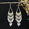 Alloy Enamel Chandelier Earrings, with Acrylic, Teardrop, Platinum, White, 110x28mm