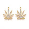 Brass Micro Pave Cubic Zirconia Pendants, Maple Leaf Charms, Long-Lasting Plated, Nickel Free, Real 18K Gold Plated, Clear, 24.5x20x2mm, Hole: 1.5mm