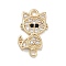 Brass Pave Clear & Black Cubic Zirconia Pet Kitten Connector Charms, Cat Shape Charms, Real 14K Gold Plated, 15x8.5x1.5mm, Hole: 1.4mm