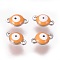304 Stainless Steel Enamel Links connectors, Flat Round with Evil Eye, Stainless Steel Color, Orange, 9.5x6x3.5mm, Hole: 1.2mm