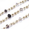 3.28 Feet Handmade Glass Beaded Chains, Soldered, with Brass Chains and Beads, Long-Lasting Plated, Faceted Rondelle, Real 18K Gold Plated, Black, 1.5x1.5x1.5mm