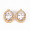 Brass Micro Pave Clear Cubic Zirconia Pendants, Oval, Real 18K Gold Plated, 15x11x4.5mm, Hole: 0.9mm