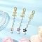 3Pcs 3 Colors Alloy Enamel Flower Pendant Decorations, with Alloy Swivel Clasps and Glass Pearl Beads, Mixed Color, 118mm, 1pc/color