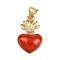 Brass Micro Pave Clear Cubic Zirconia Pendants, Heart, with Enamel, Cadmium Free & Lead Free, Real 18K Gold Plated, Red, 21x13x5mm, Hole: 3x3.5mm