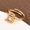 304 Stainless Steel Micro Pave Cubic Zirconia Cuff Open Rings, Letter, Ion Plating(IP), Real 18K Gold Plated, Letter B, 1.5mm, Inner Diameter: 15.6mm