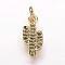 Brass Cubic Zirconia Pendants, Cactus, Golden, 15x6.5x1.5mm, Hole: 3mm